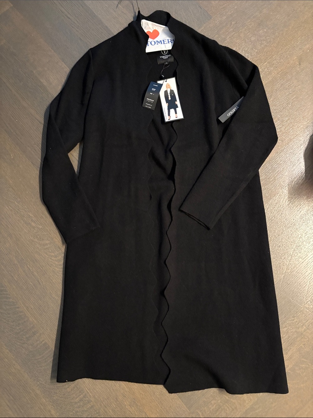 Vertigo Paris Black Long-Sleeve Scallop-Edge Knit jacket